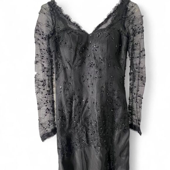 Vintage-Inspired Women's Black Beaded Evening Gown L Dark Feminine Gothic Glam - Picture 2 of 8